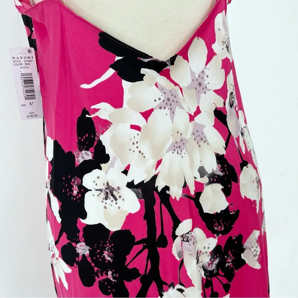 NWT Natori Pink and Black Floral Slip Dress | M